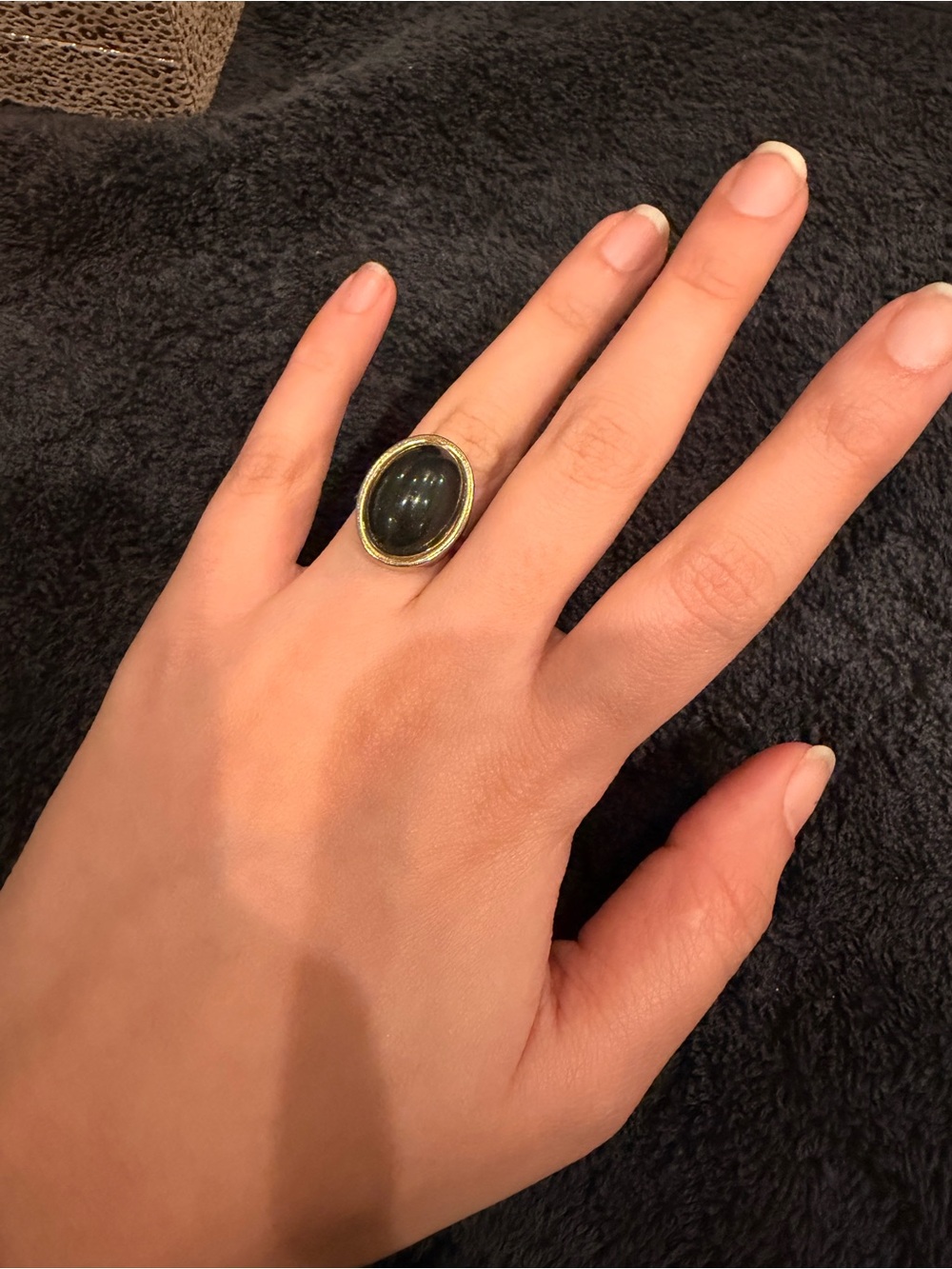 Vintage Black Oval Stone Ring with Gold Accent